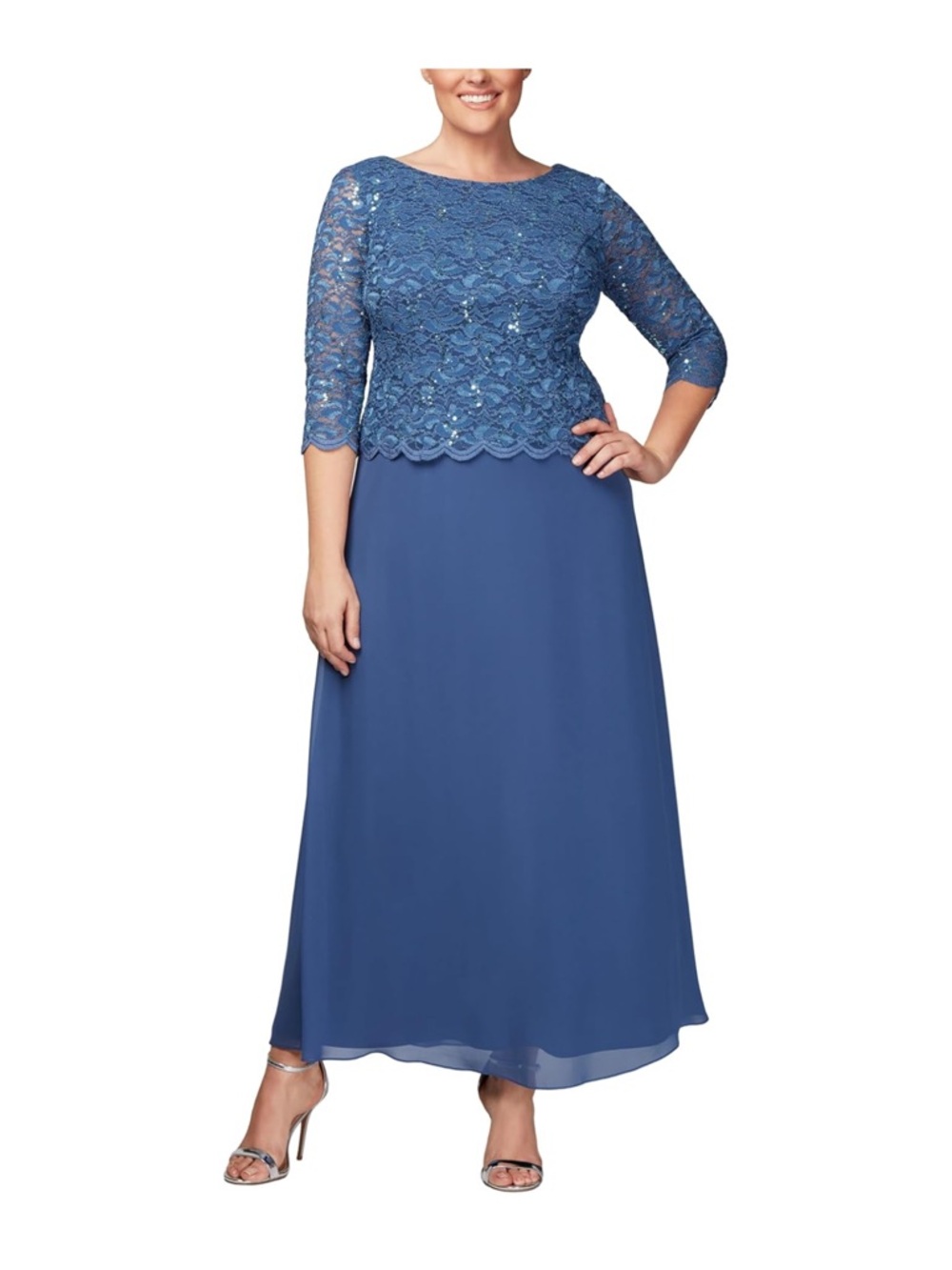 Alex Evenings Plus-Size Long Dress with Scalloped Trim size 16
